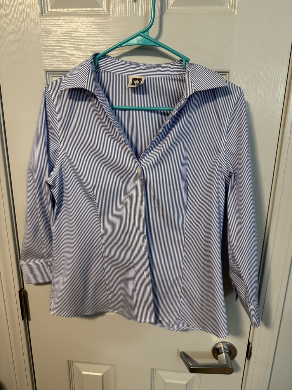 Anne Klein Blue and White Pinstripe Button-Down Shirt NWOT
